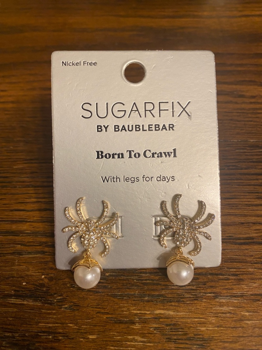 BaubleBar Gold Crystal Spider Drop Earrings with Pearl